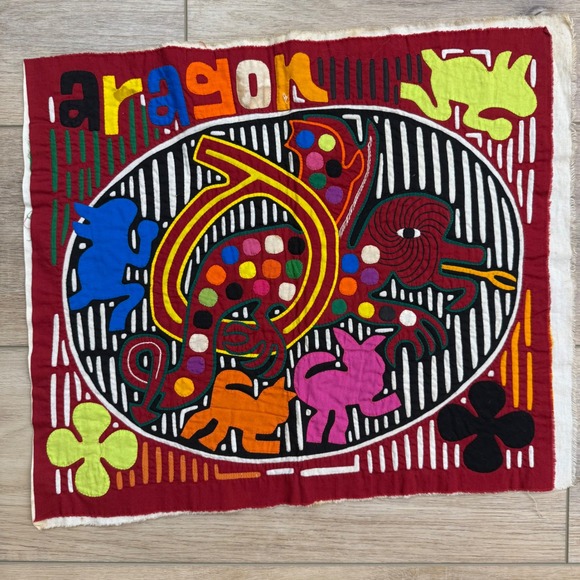 Aragon Textile Art Dragon‎ Applique Tapestry Wall Hanging Colorful Folk Art - Picture 1 of 7